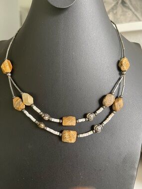 Three-Strand Brown Stone & Bead Women's Necklace